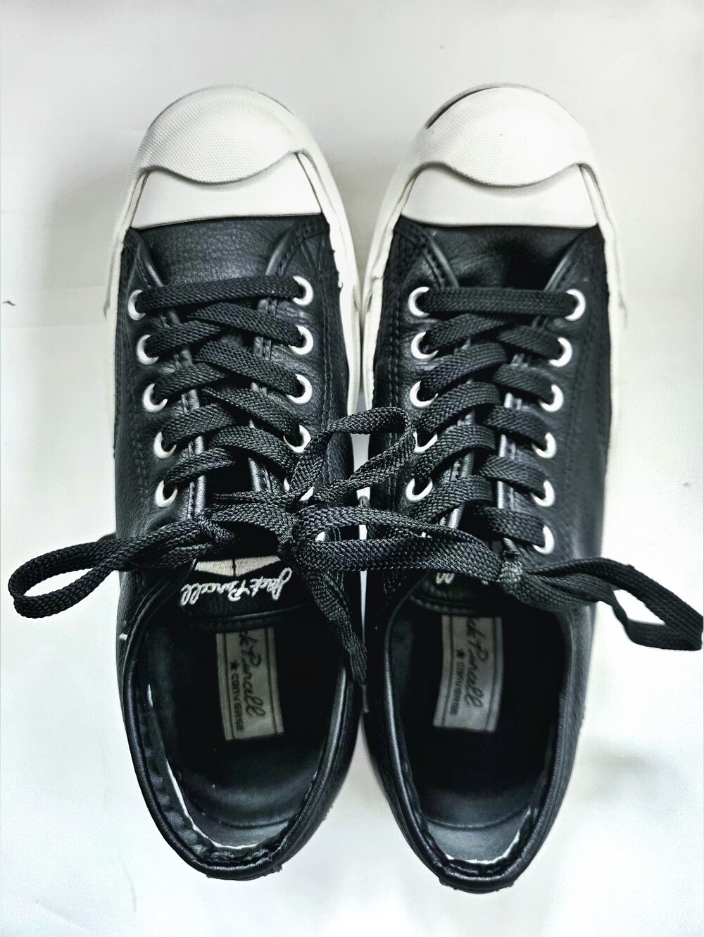 Converse Black Leather Low-Top Sneakers with White Toe Cap